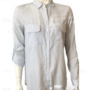 Express The City Shirt Button Down w/ Roll Tab Sleeves blue/white Polka Dots XS